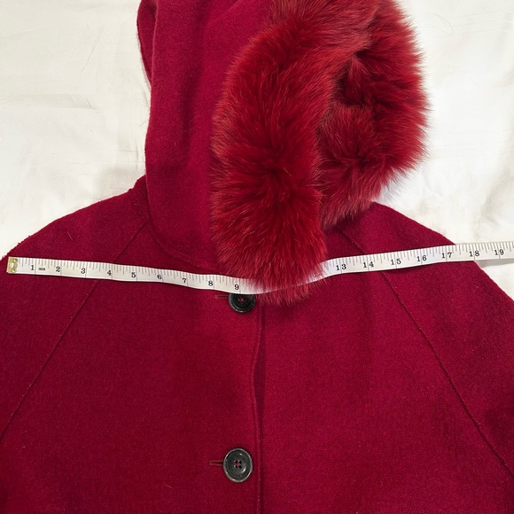 Eleventy 100% Red Wool Coat with Fox Fur Trim Hoodie (detachable) Women Sz8 - Picture 5 of 16